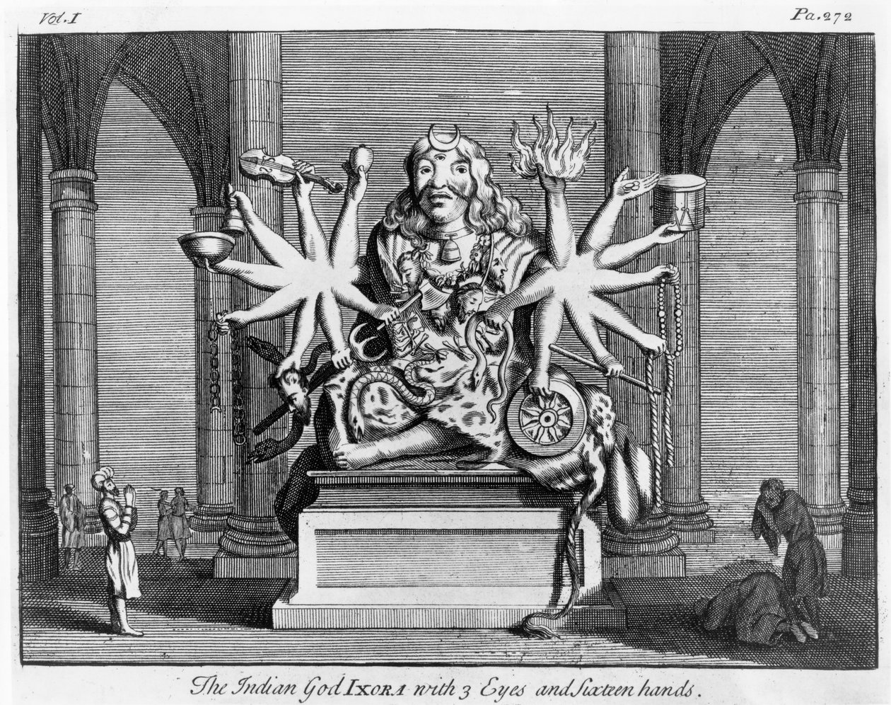 Indyjski bóg Ixora z trzema oczami i szesnastoma rękami, ok.1780 autorstwa Edward Rooker