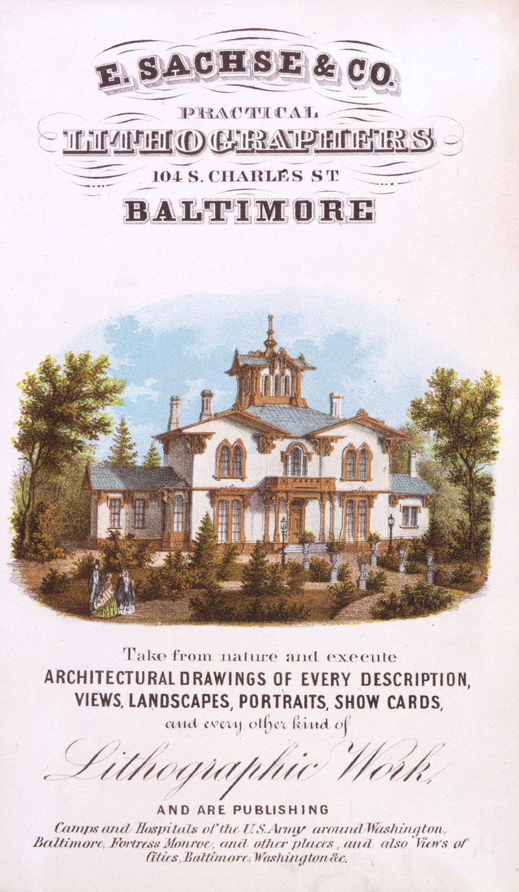 E. Sachse und Co., Practical Litographers, 104 S. Charles St., Baltimore, (litografia [karta handlowa]) autorstwa Edward Sachse