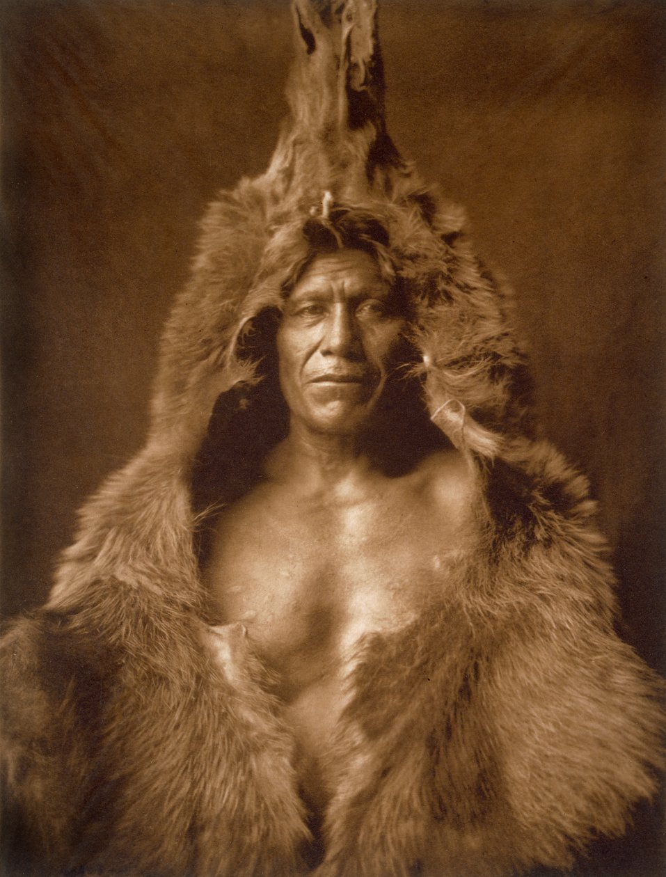 Brzuch Niedźwiedzia z plemienia Arikara, zawinięty w niedźwiedzią skórę autorstwa Edward Sheriff Curtis