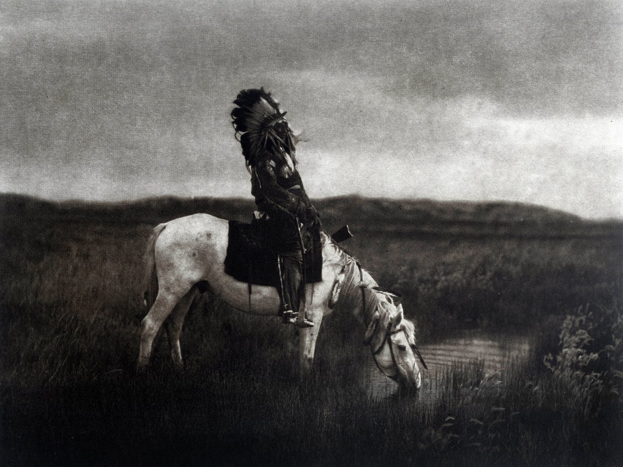 Indyjski wojownik jadący po równinie autorstwa Edward Sheriff Curtis