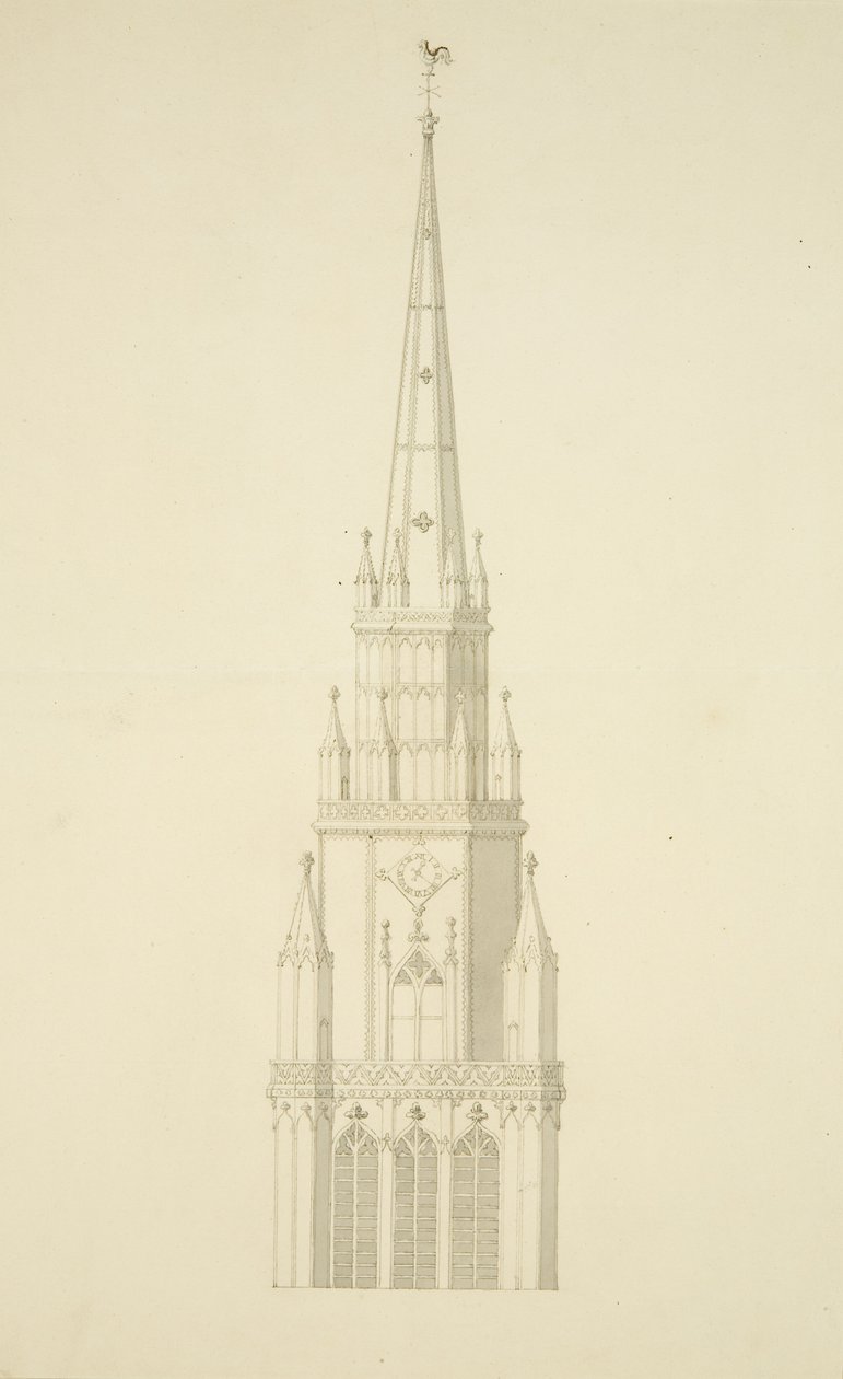 Projektowana Wieża St Mary Redcliffe (ołówek i akwarela na papierze) autorstwa Edward Shiercliffe