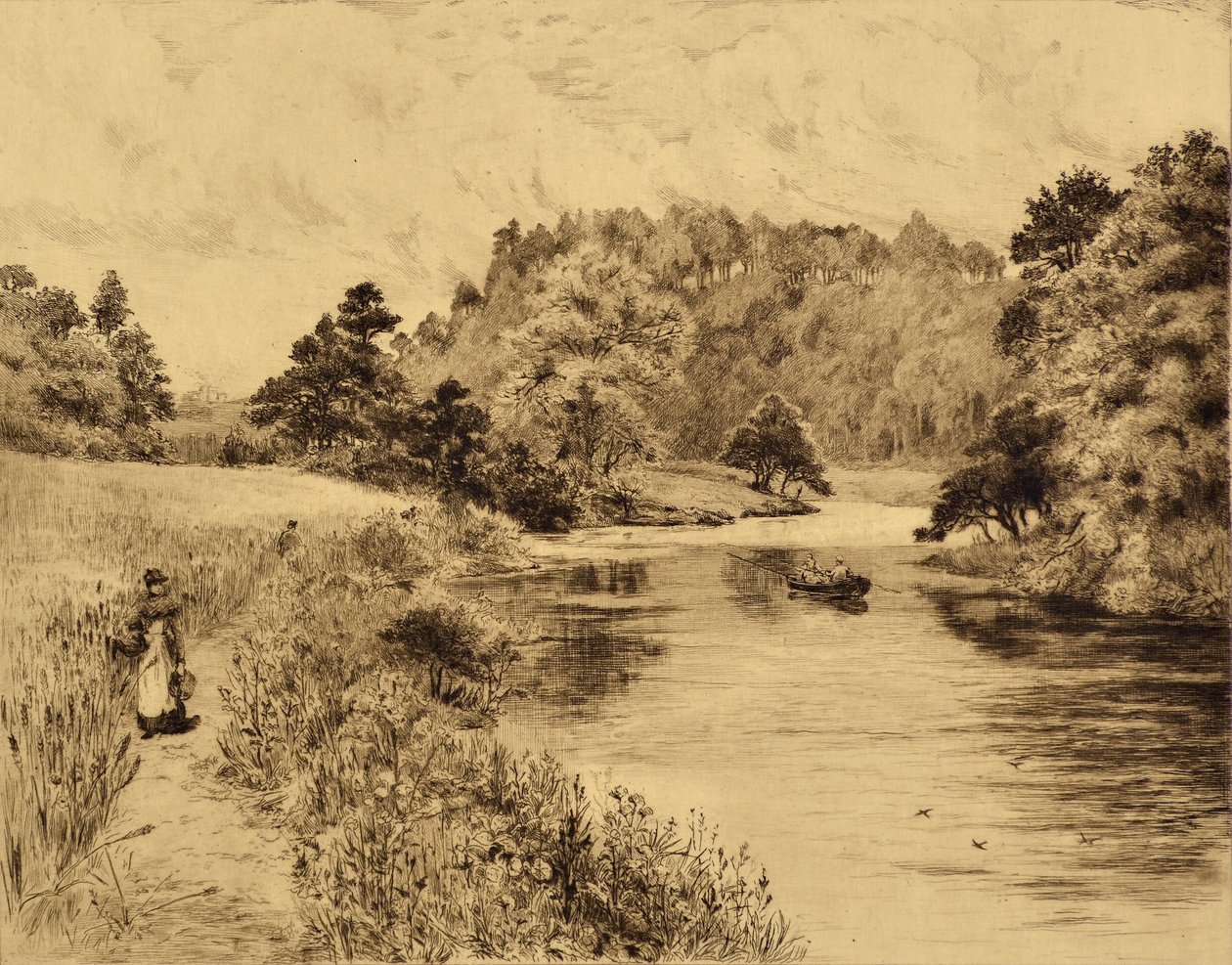 The Wear: The Wear Near Durham, c.1880 (akwaforta) autorstwa Edward Slocombe