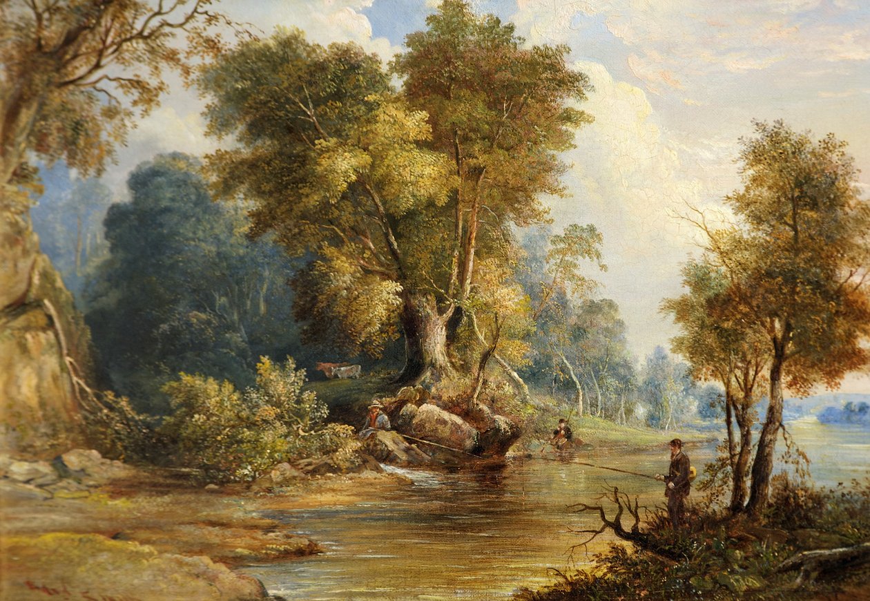 Scena rzeczna z wędkarzami, Leadon, Gloucestershire, ok.1880 autorstwa Edward Smith