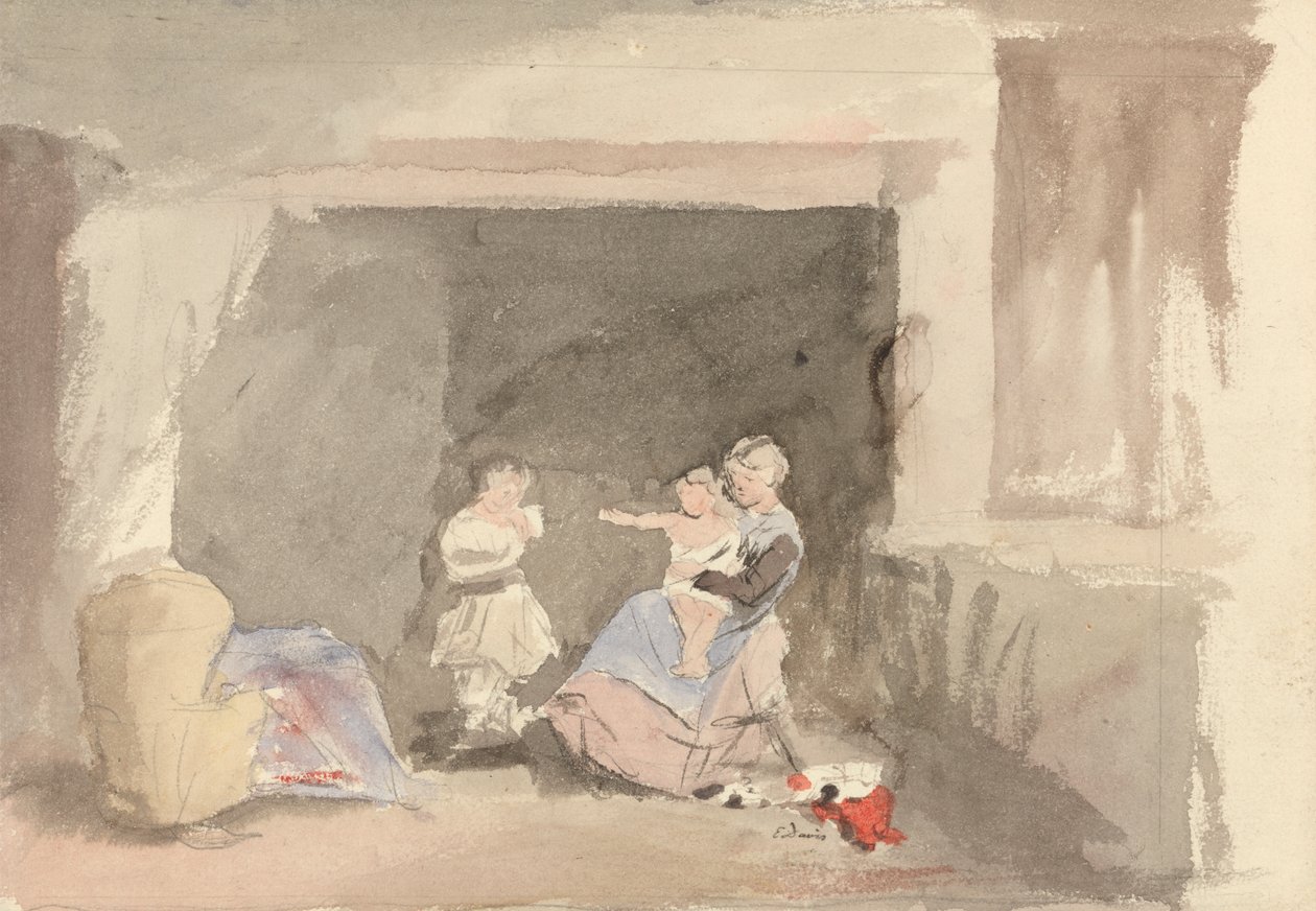 Wnętrze z matką i dwójką dzieci autorstwa Edward Thompson Davis