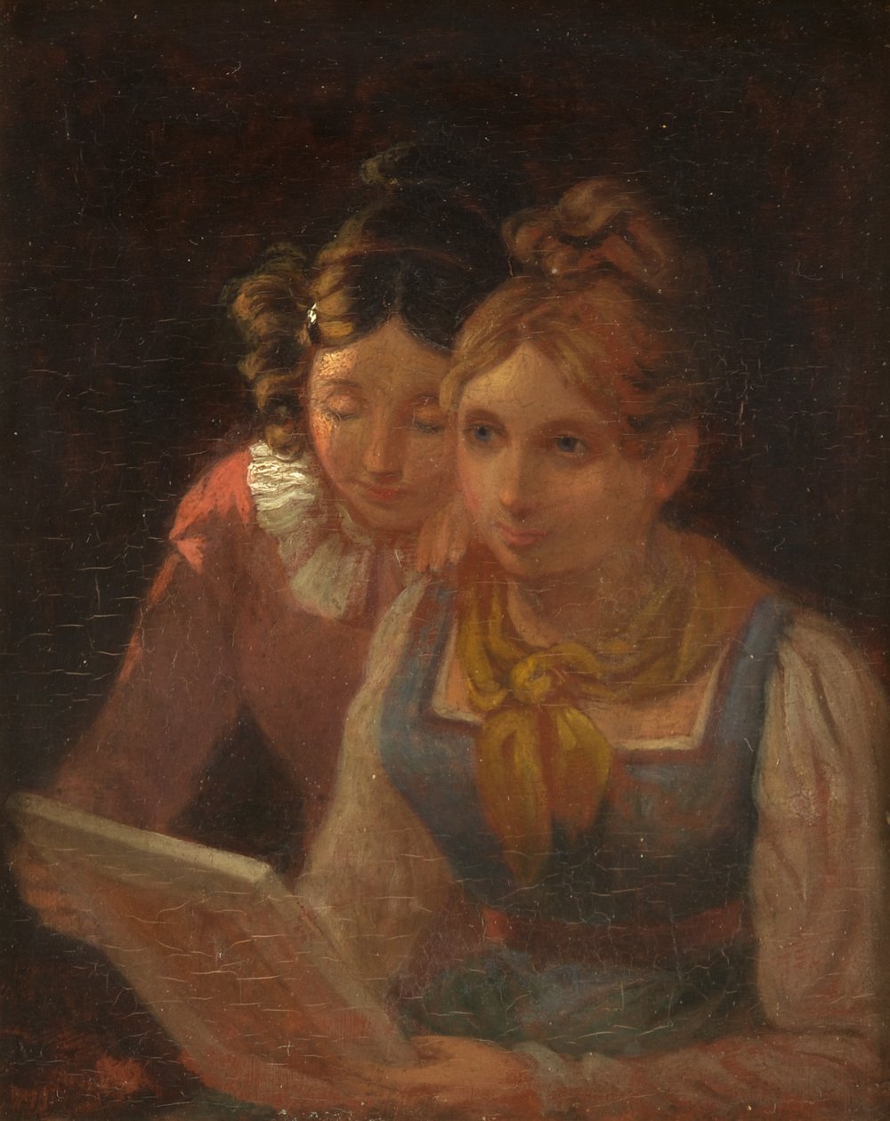 Dwie dziewczyny patrzące na obraz, ok. 1820 (olej na desce) autorstwa Edward Villiers Rippingille
