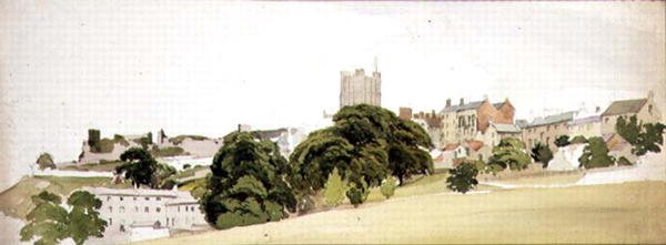 Widok zamku Richmond, Yorkshire, ok. 1860 (akwarela i ołówek na papierze) autorstwa Edward W. Robinson