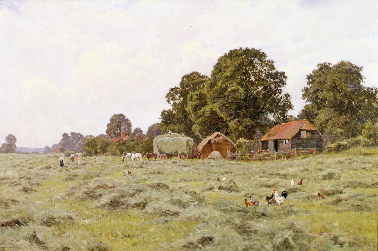 Sianokosy w Fittleworth, Sussex (olej na płótnie) autorstwa Edward Wilkins Waite