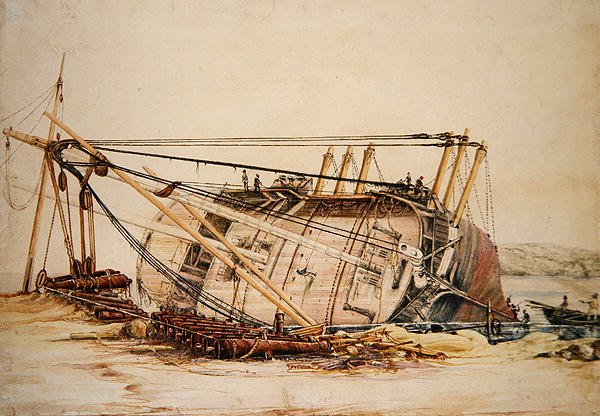 Bryg na plaży (akwarela na papierze) autorstwa Edward William Cooke