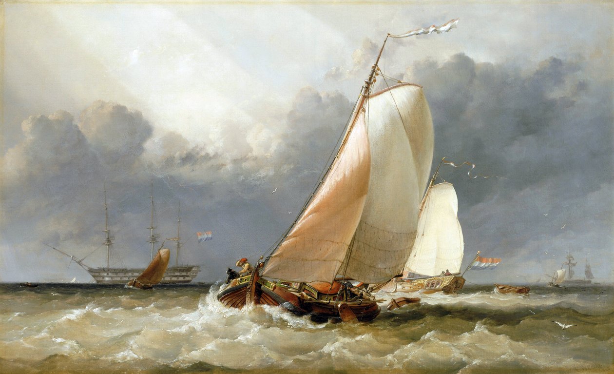 Holenderska żaglówka pływająca po Zuiderzee (Holandia). Olej na płótnie autorstwa Edward William Cooke