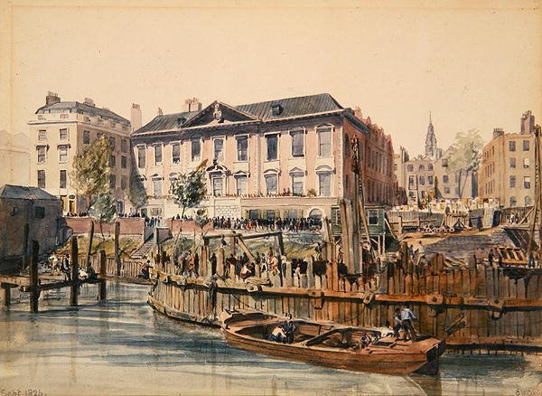 Hala handlarzy ryb i budynek London Bridge autorstwa Edward William Cooke