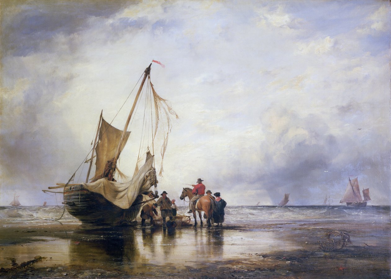 Świńska łódź na piaskach, Brighton autorstwa Edward William Cooke