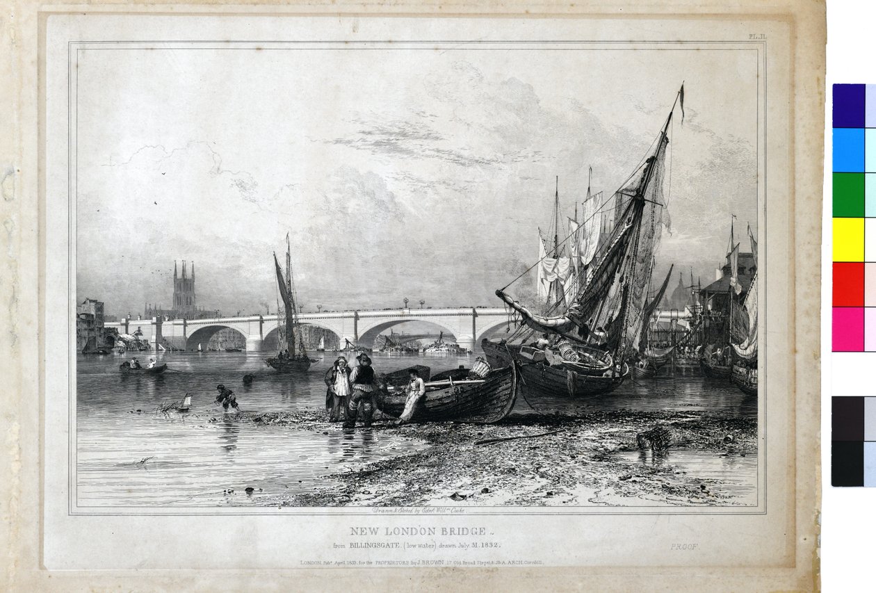 New London Bridge z Billingsgate (niska woda) autorstwa Edward William Cooke