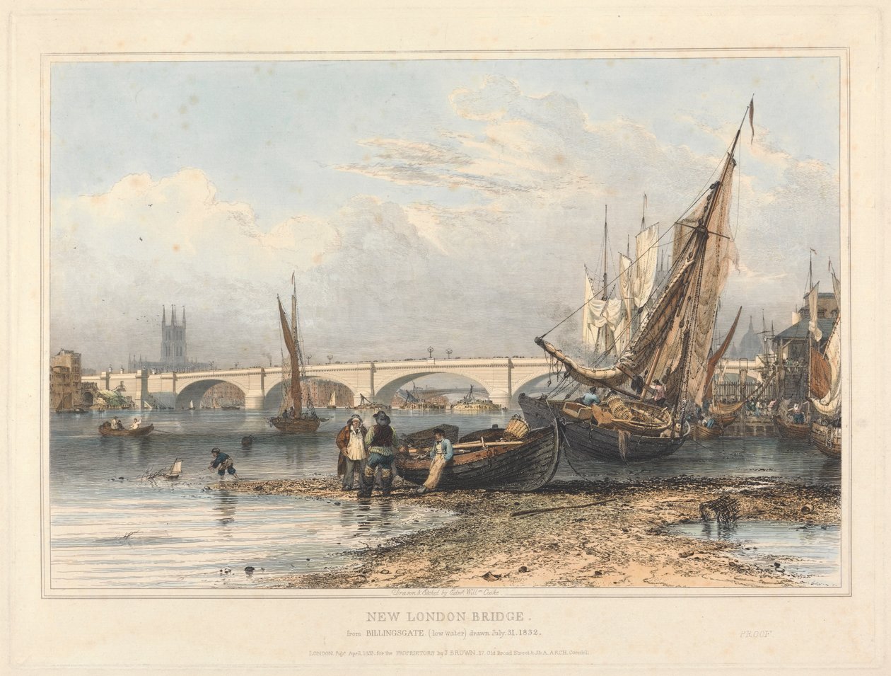 New London Bridge od Billingsgate (niski poziom wody) autorstwa Edward William Cooke