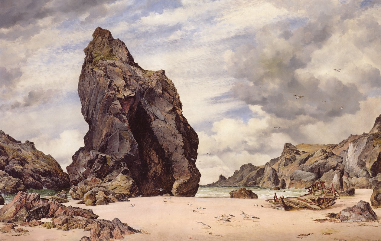 Steeple Rock, Kynance Cove, Lizard, Cornwall, Low Water, 1873 autorstwa Edward William Cooke