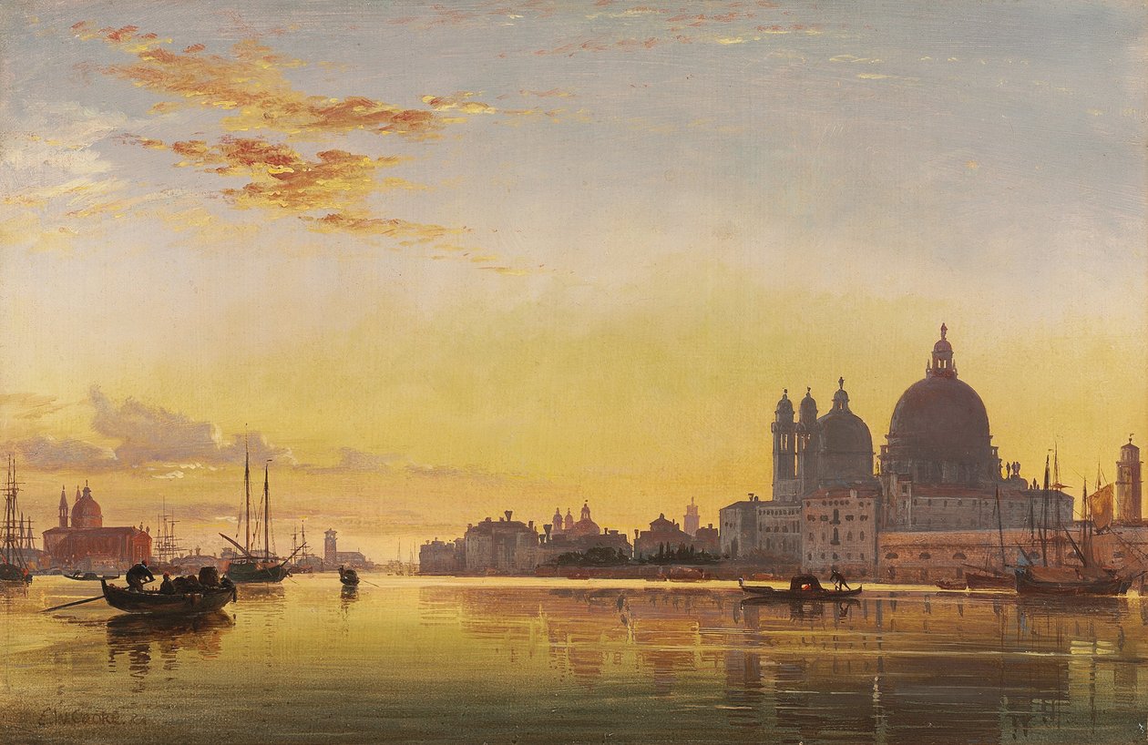 Zachód słońca nad Laguną Wenecką, w oddali kościół Isola di San Giorgio w Alga, autorstwa Edward William Cooke