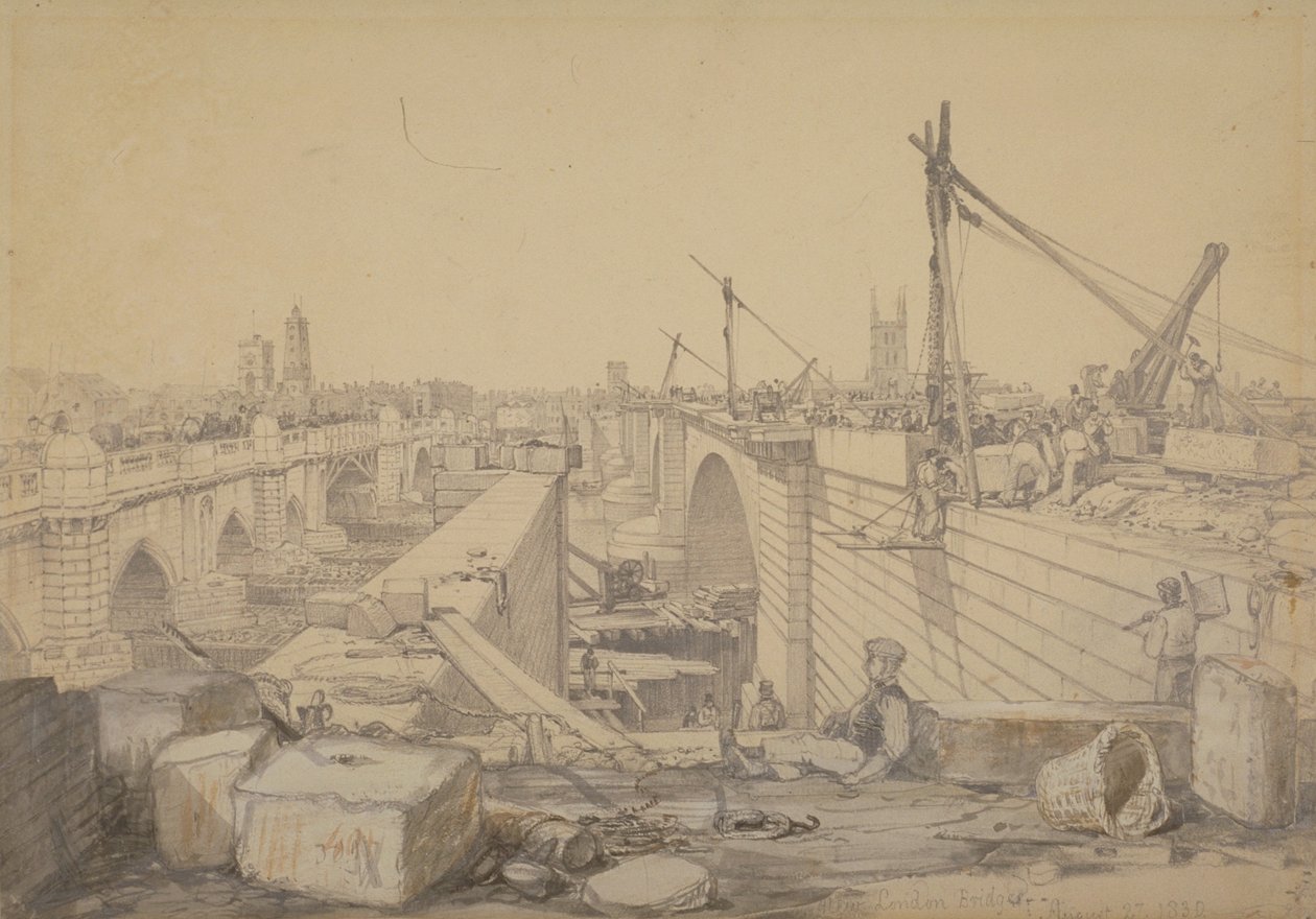 Budowa mostu londyńskiego, 1830 autorstwa Edward William Cooke