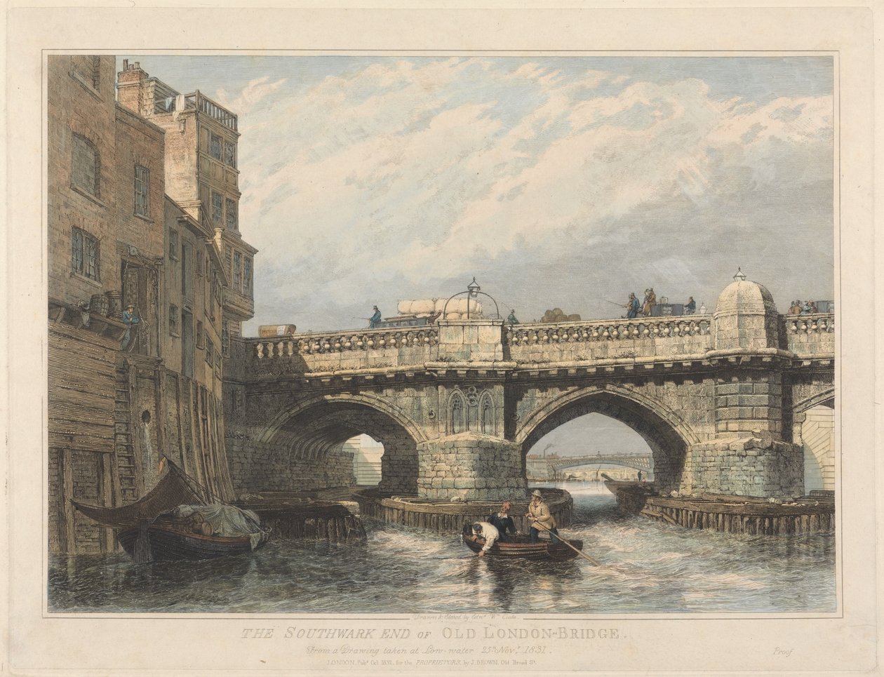 Koniec starego mostu London Bridge po stronie Southwark autorstwa Edward William Cooke
