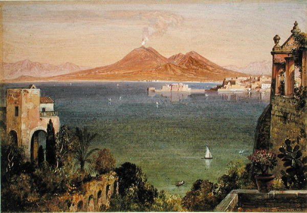 Wezuwiusz i Castel del Oro, Neapol, widok z Villa Cedrino, Posillipo (olej na papierze nałożony na pokład) autorstwa Edward William Cooke