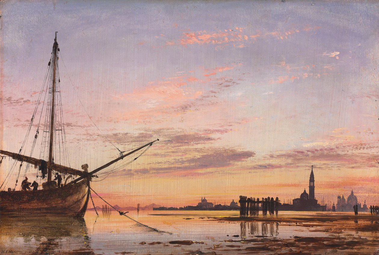 Widok zza laguny, Wenecja, zachód słońca, 1850 autorstwa Edward William Cooke