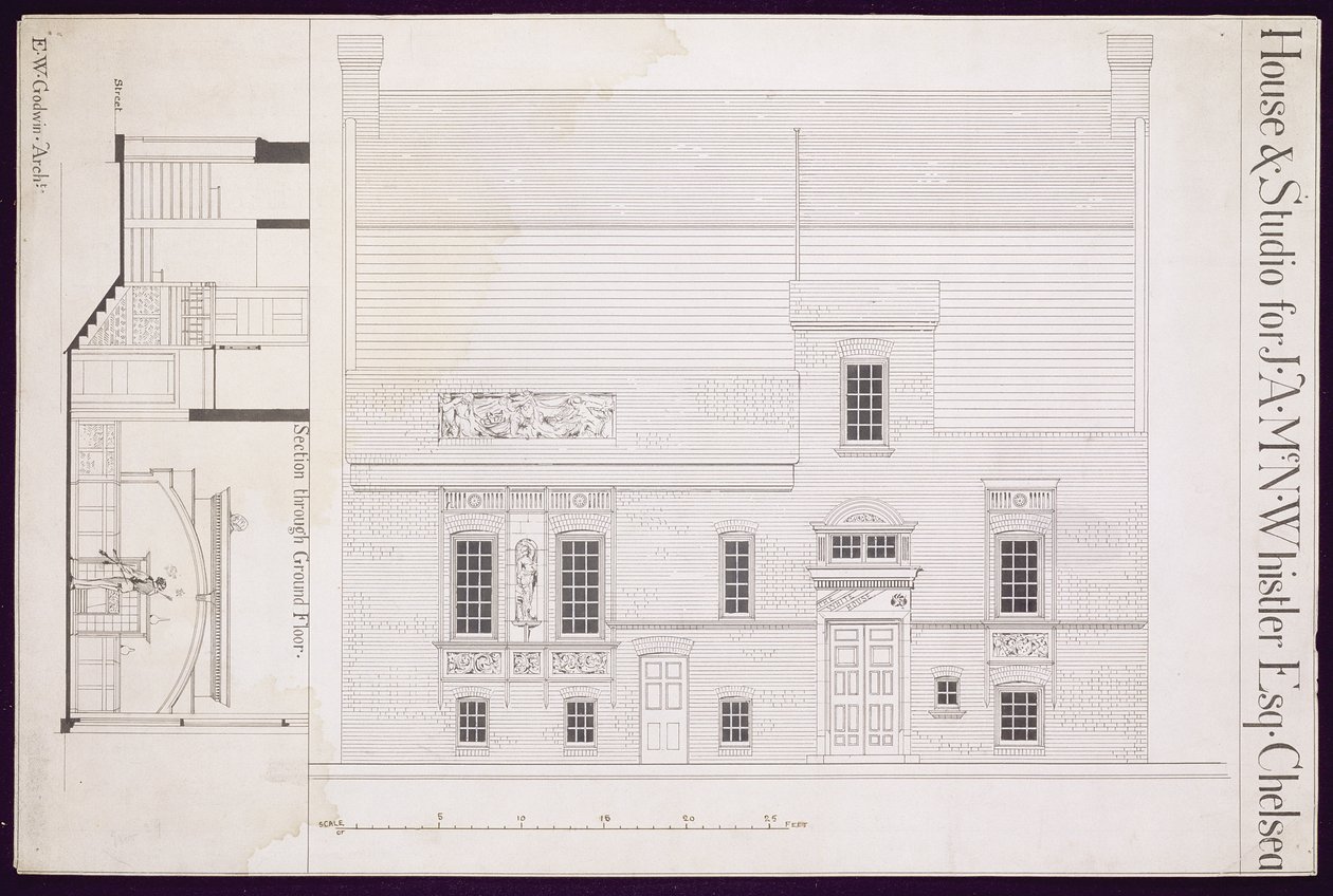 Projekt dla House und Studio dla J.A.M. Whistler Esq, Chelsea, c.1877-78 (patrz także 176477) autorstwa Edward William Godwin