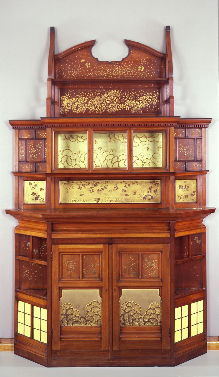 Harmonia w kolorze żółtym i złotym: The Butterfly Cabinet, 1877-78 (olej na mahoniu z żółtymi kafelkami, mosiężne listwy i szkło) autorstwa Edward William Godwin