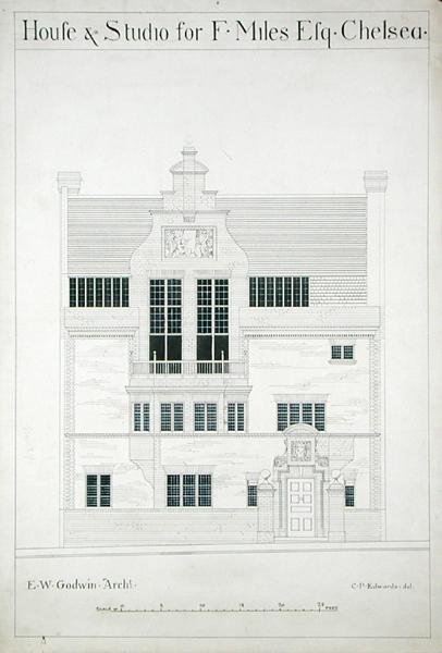Dom i studio dla F. Milesa Esq, Chelsea, grawerowane przez C.P. Edwards (patrz także 176482-485) autorstwa Edward William after Godwin