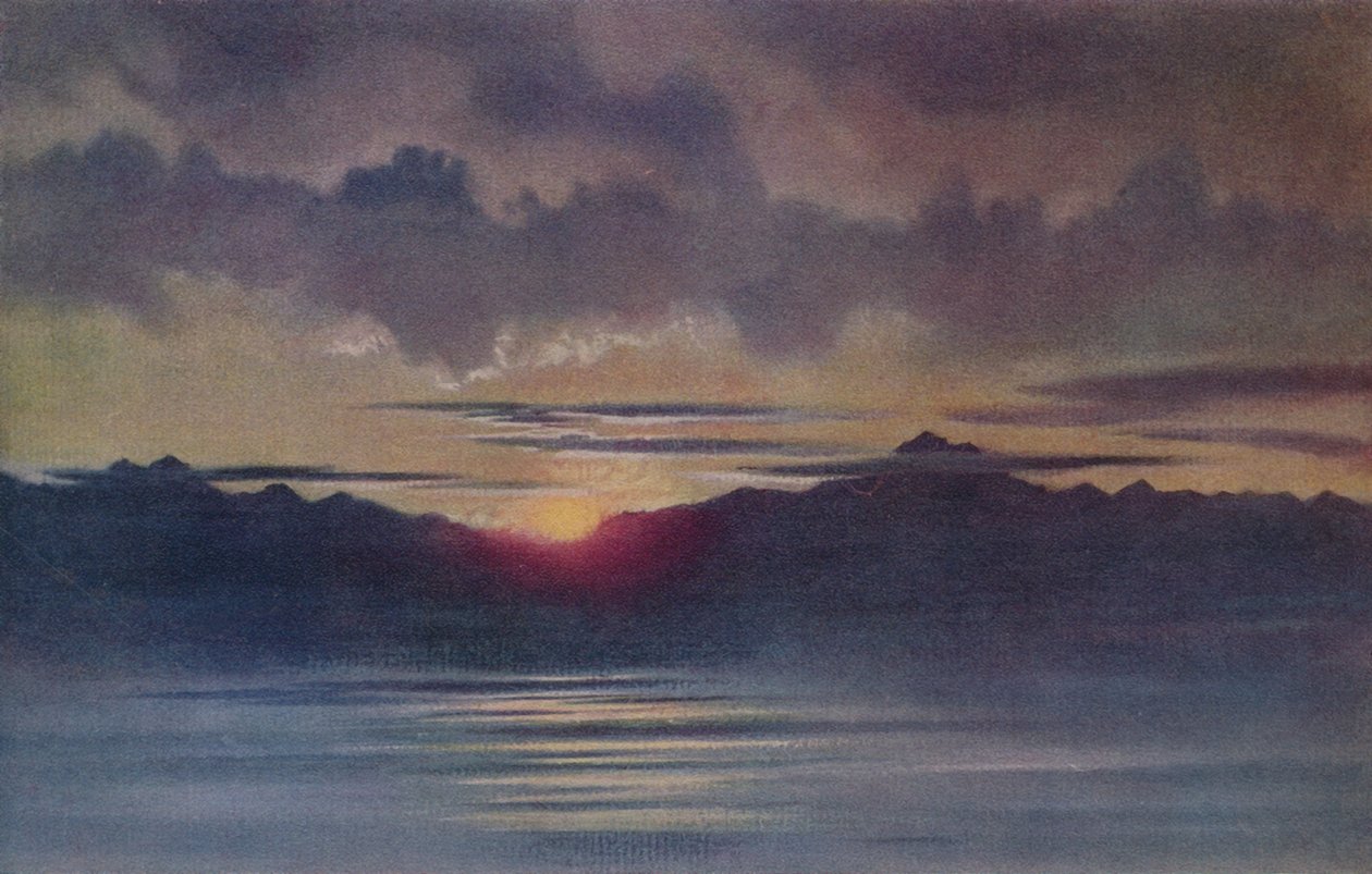 Kwietniowy zachód słońca z Hut Point, patrząc na zachód, 1911, 1913 autorstwa Charles Edward Wilson