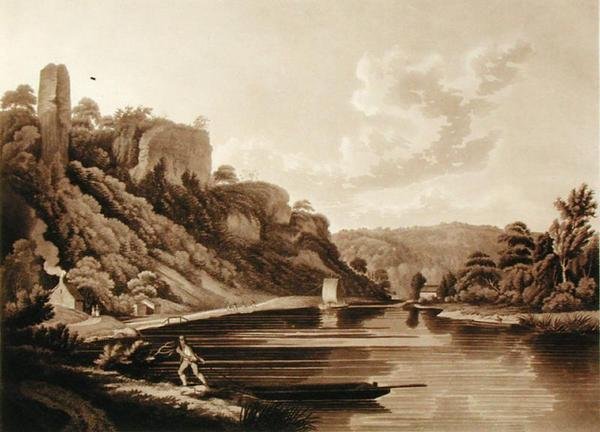 Widok nowego jazu na rzece Wye, tablica 11 z Widoków rzeki Wye, ryt. F. Jukes, 1800 (akwatinta) autorstwa Edward (after) Dayes