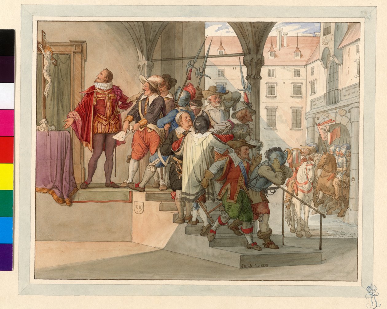 Delegacja austriackich protestantów stoi przed cesarzem Ferdynandem II. 1619 (petycja Sturma) autorstwa Edward von Steinle