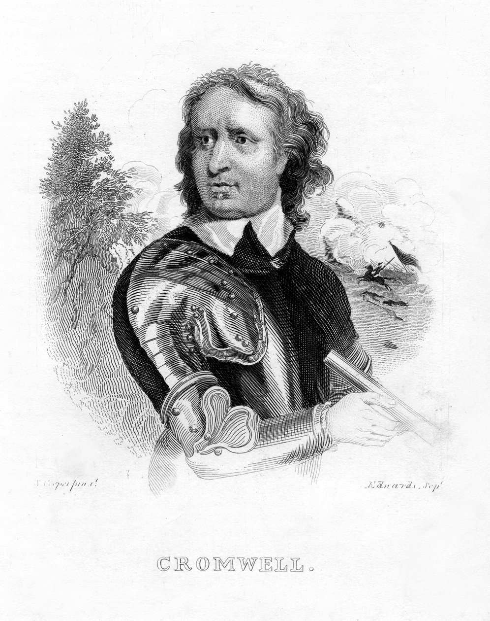 Oliver Cromwell, angielski przywódca wojskowy i polityk, XIX wiek autorstwa Edwards