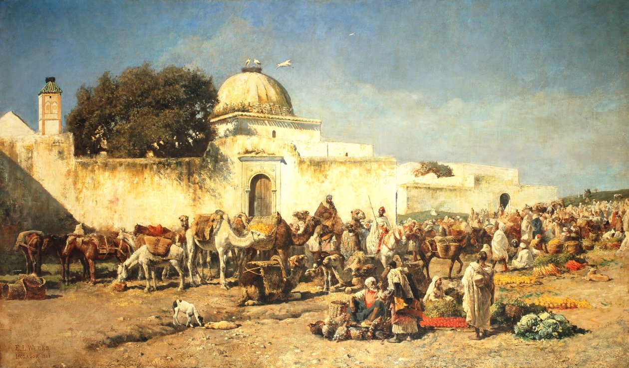 Scena na rynku w Mogadorze, 1881 autorstwa Edwin Lord Weeks