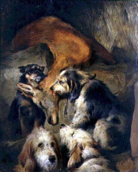 Śmierć Jelenia (olej na pokładzie) autorstwa Edwin (attr. to) Landseer