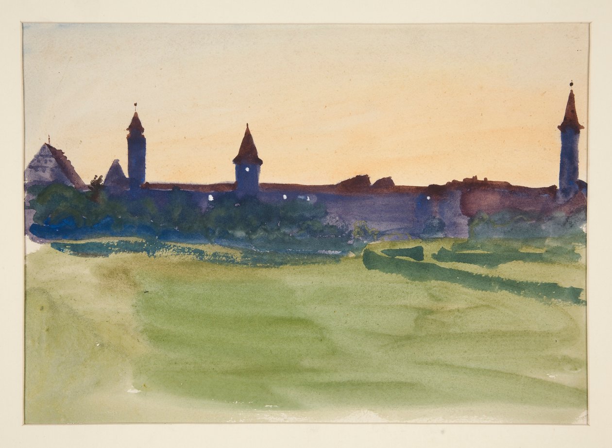 Studium Architektoniczne - Widok na miasto otoczone murami autorstwa Edwin Austin Abbey