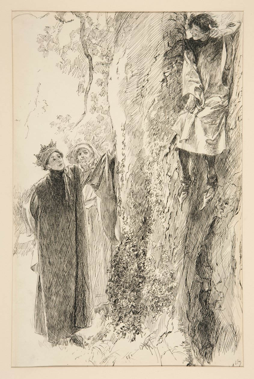 Biron i król, z aktu IV, scena III, Miłość autorstwa Edwin Austin Abbey