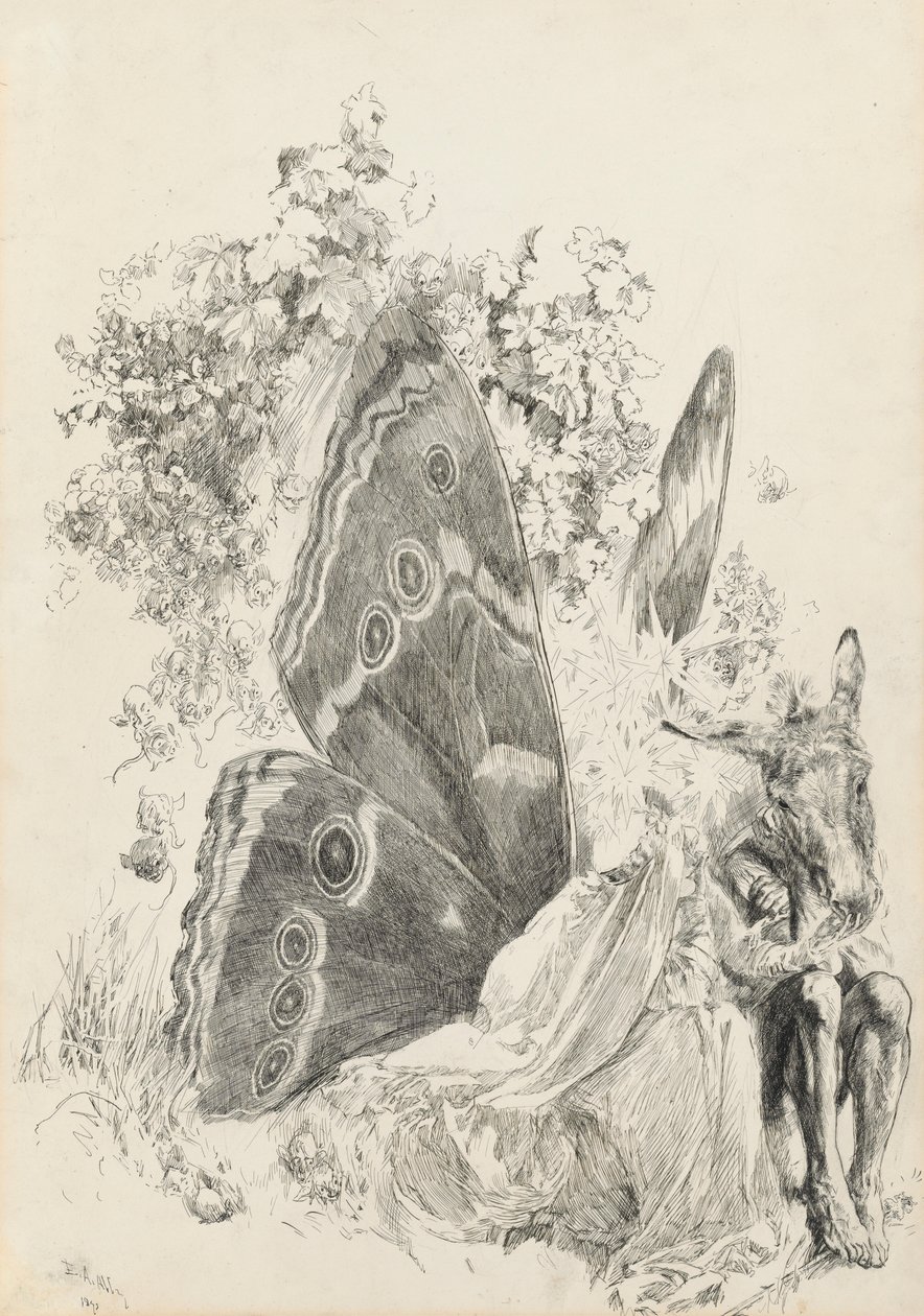 Bottom and Titania, ilustracja do Nocy przesilenia letniej autorstwa Edwin Austin Abbey