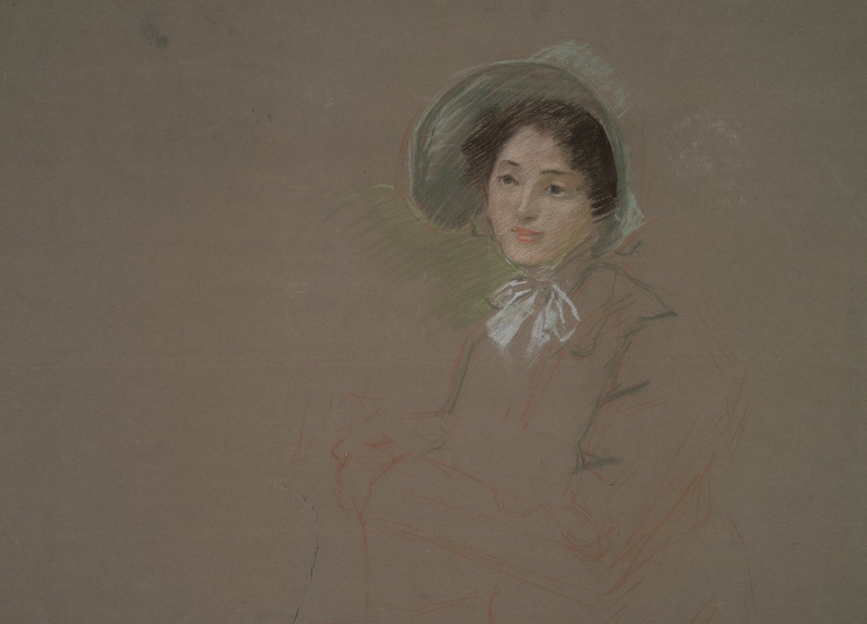 Szkic przedstawiający popiersie kobiety w czepku autorstwa Edwin Austin Abbey
