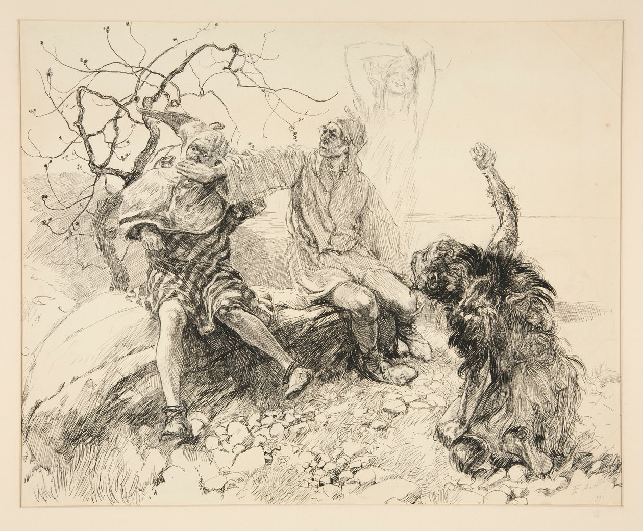 Kaliban, Stephano i Trinculo (Ariel niewidzialna), ilustracja do aktu II, scena II, Burza autorstwa Edwin Austin Abbey