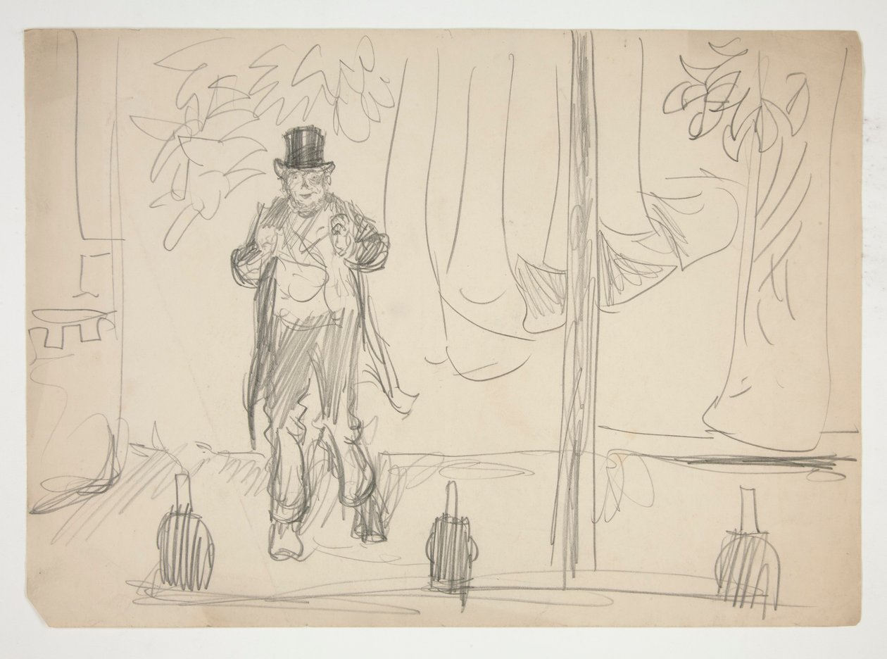 Kreskówka aktora na scenie(?) - niezidentyfikowana ilustracja autorstwa Edwin Austin Abbey