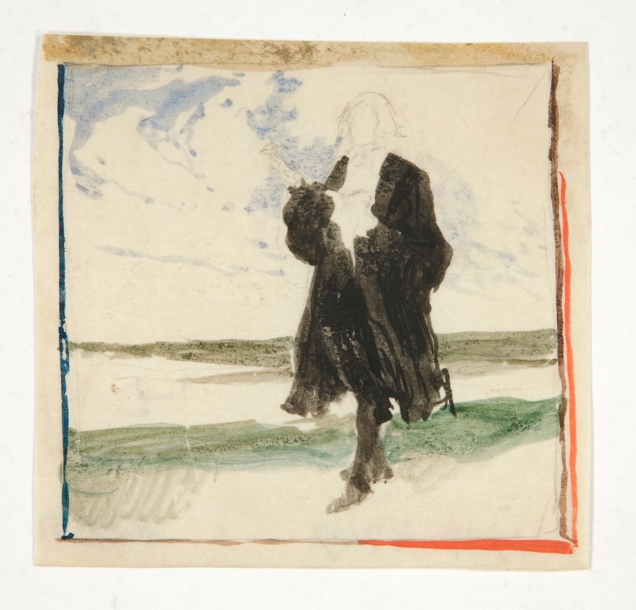 Zamaskowany mężczyzna w krajobrazie - niezidentyfikowana ilustracja autorstwa Edwin Austin Abbey