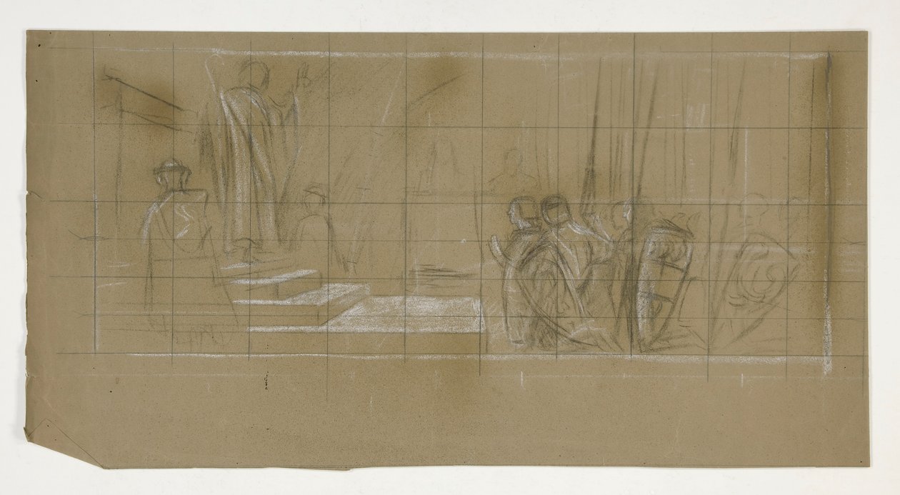 Studium kompozycji do The Departure z The Quest of the Holy Graal (seria piętnastu obrazów dla Biblioteki Publicznej w Bostonie, ukończona w 1901) autorstwa Edwin Austin Abbey