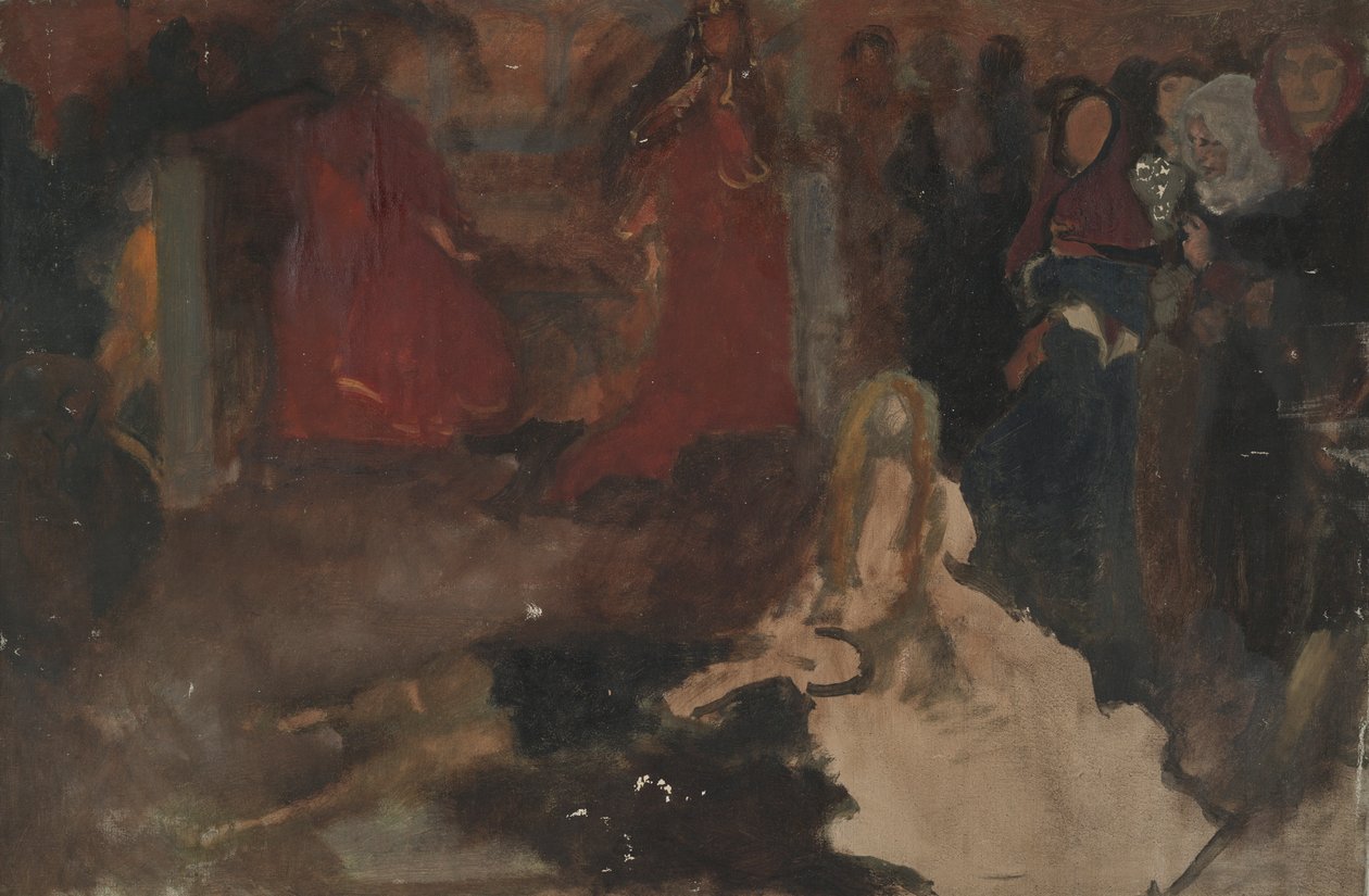 Studium kompozytorskie do Sceny zabawowej w Hamlecie, akt III, scena II autorstwa Edwin Austin Abbey