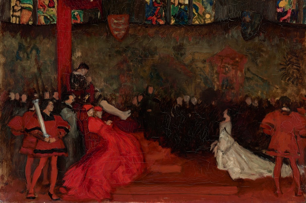 Studium kompozytorskie do Procesu królowej Katarzyny Henryka VIII, akt II, scena IV autorstwa Edwin Austin Abbey