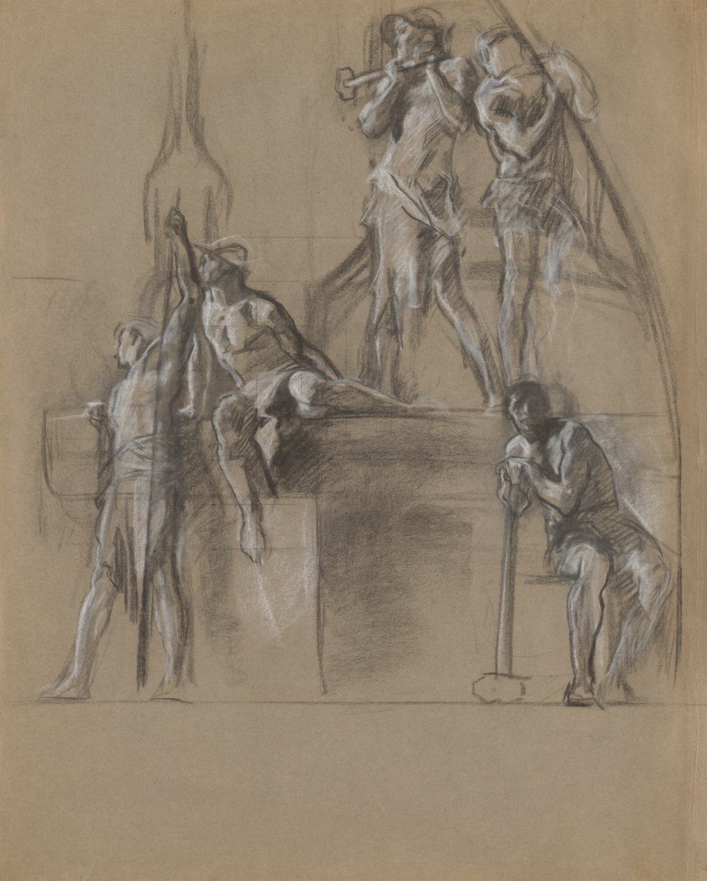 Studium kompozycyjne dla postaci górników autorstwa Edwin Austin Abbey