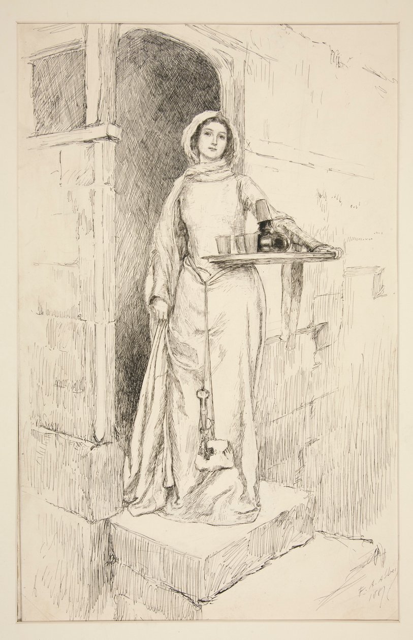 Wejdź do Mistress Anne Page z winem - Akt I, Scena I, Wesołe Żony z Windsoru autorstwa Edwin Austin Abbey