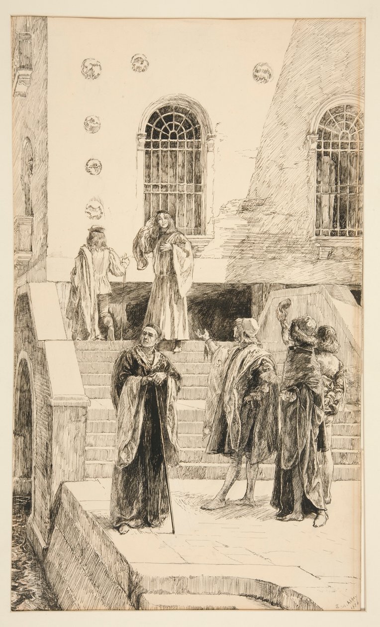 Exuent Salarino i Salanio, z aktu I, scena i, kupiec wenecki autorstwa Edwin Austin Abbey