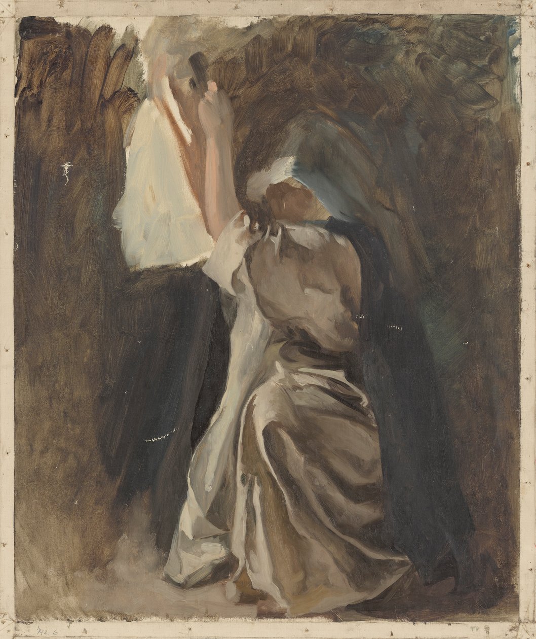 Studium postaci zakonnicy, dla dzieciństwa Galahada, w The Quest and Achievement of the Holy Graal, Book Delivery Room, Boston Public Library autorstwa Edwin Austin Abbey