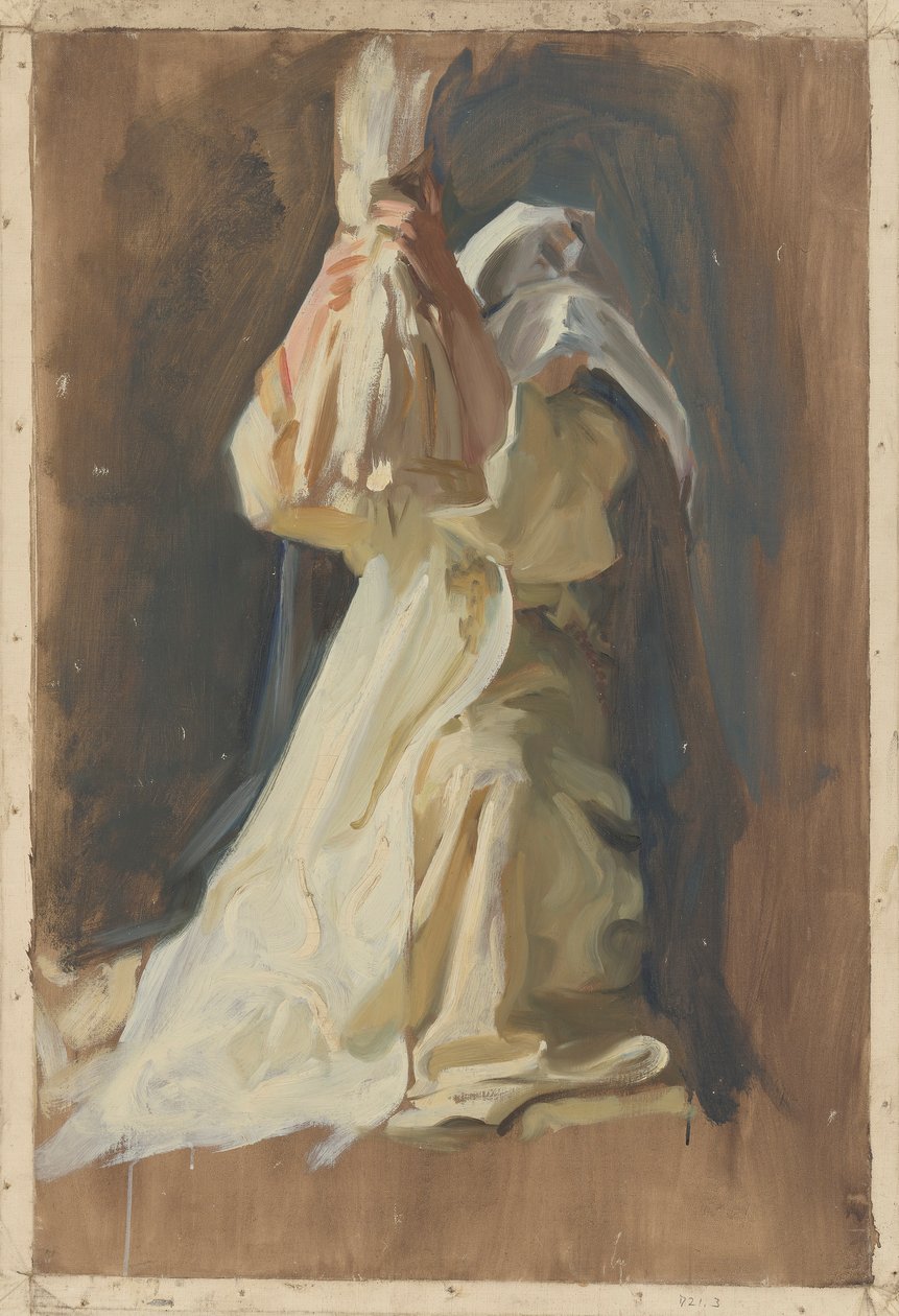 Studium postaci zakonnicy, dla dzieciństwa Galahada, w The Quest and Achievement of the Holy Graal, Book Delivery Room, Boston Public Library autorstwa Edwin Austin Abbey