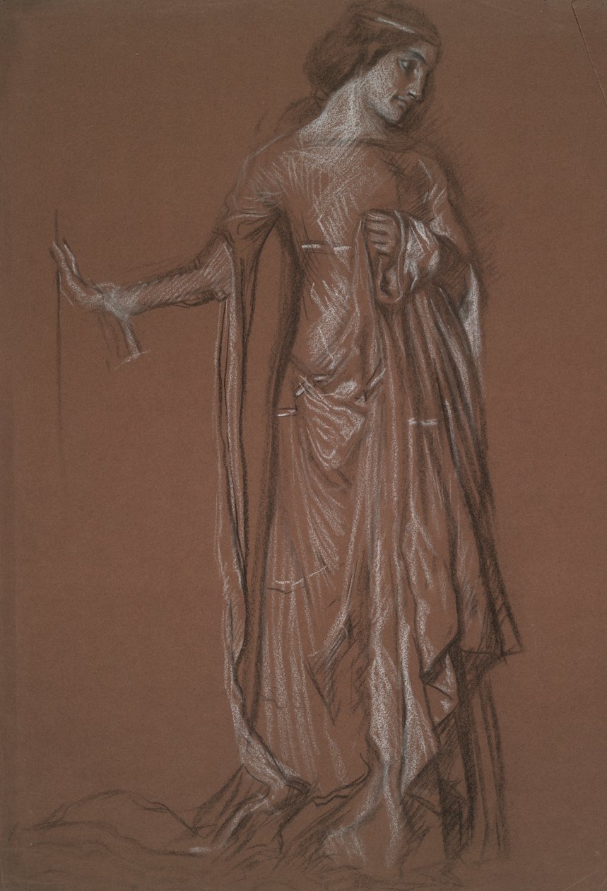 Studium postaci. Węgiel drzewny i kreda na czerwonym papierze. autorstwa Edwin Austin Abbey