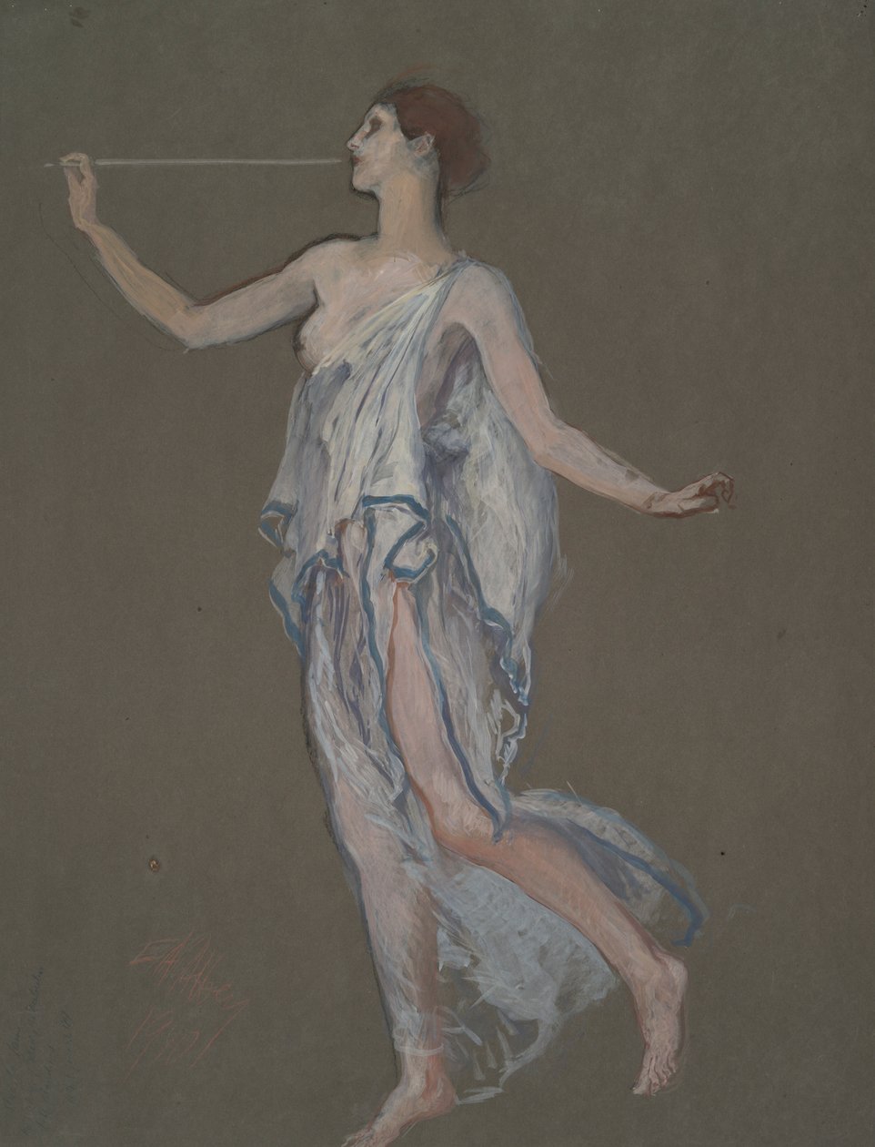 Studium postaci dla postaci Sławy(?) w autorstwa Edwin Austin Abbey
