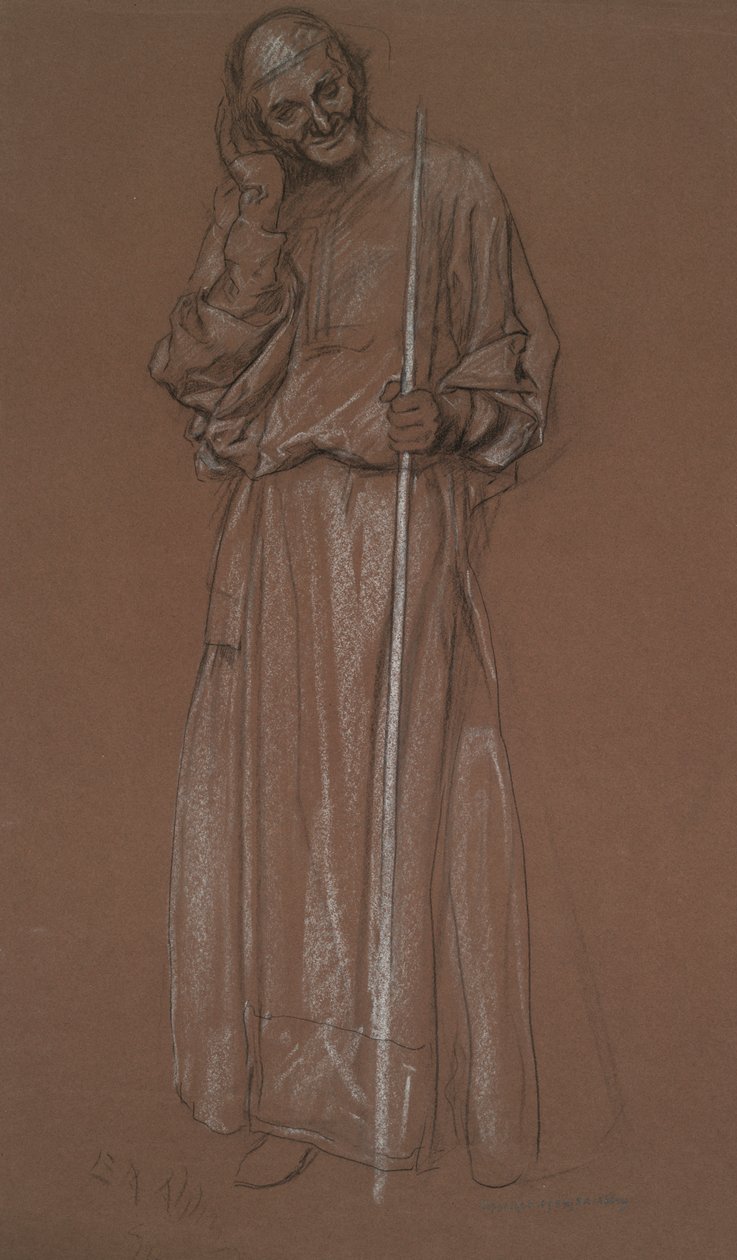 Studium postaci, staruszek z laską, prawdopodobnie Poloniusz in autorstwa Edwin Austin Abbey